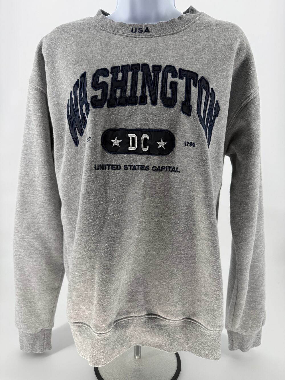 Washington DC Crewneck Sweatshirt Gray Fleece USA Souvenir Adult Medium